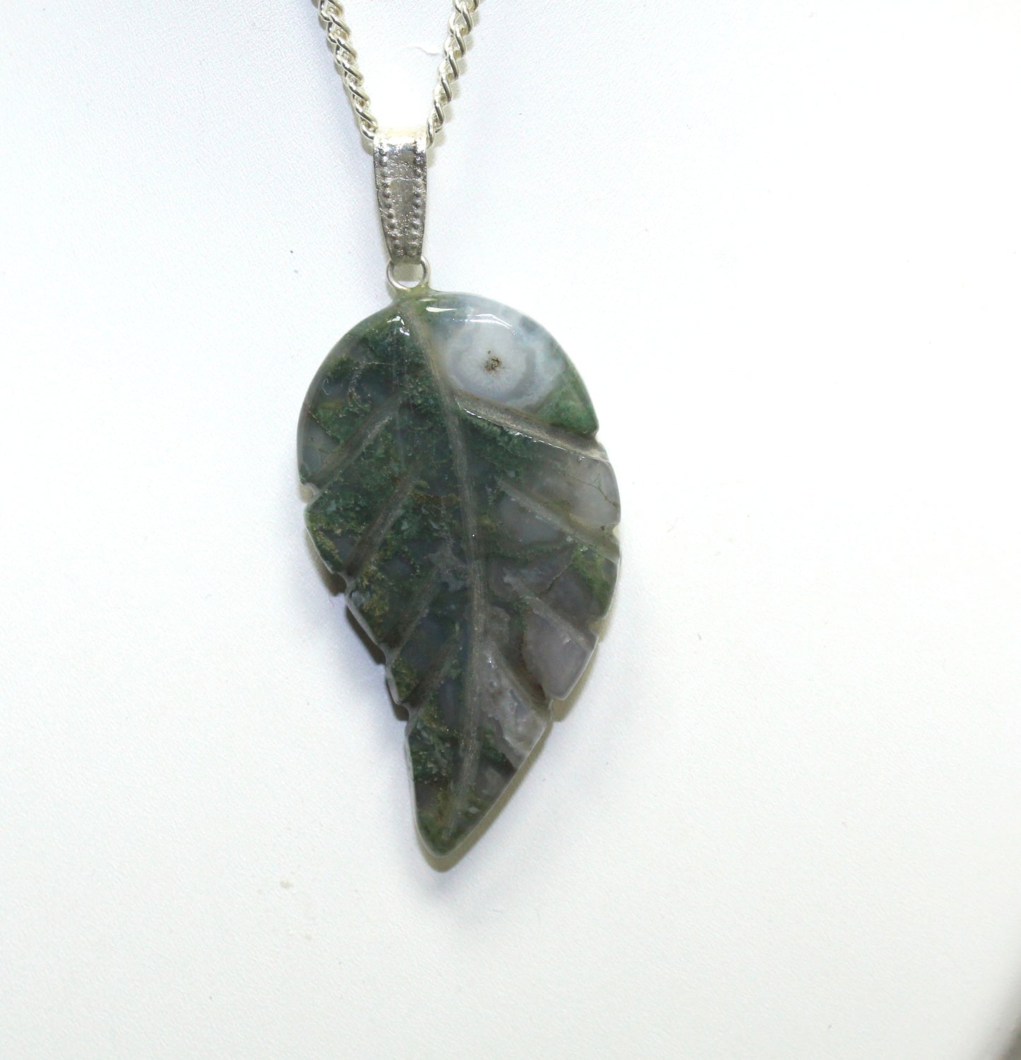 Natural Moss Agate Leaf Necklace