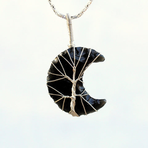 Black Obsidian Crescent Moon Necklace