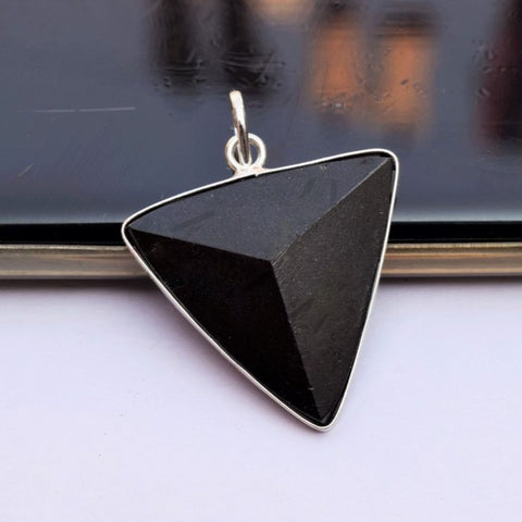 Natural Black Tourmaline Triangle Pendant