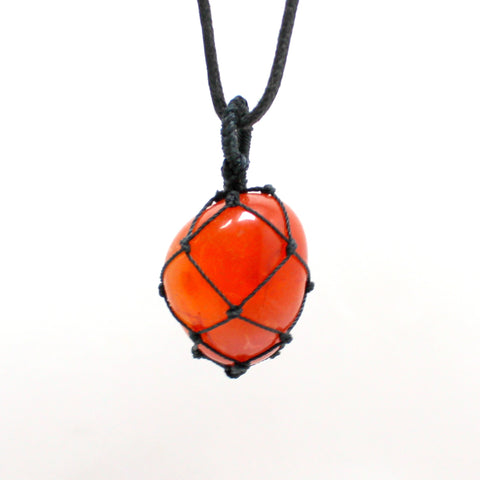 Natural Carnelian String Wrapped Tumble Pendant