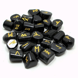 Natural Black Tourmaline Rune Set