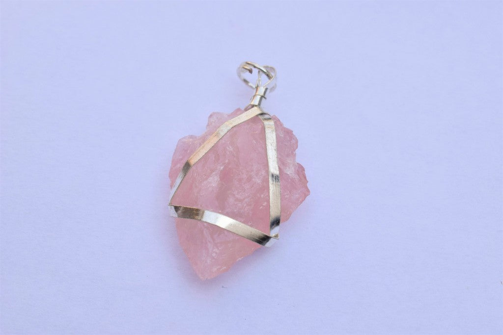 Natural Rose Quartz Arrowhead Pendant