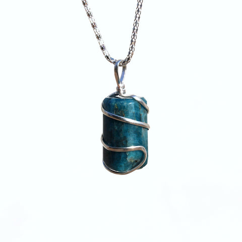 Natural Apatite Wire Wrapped Pendant