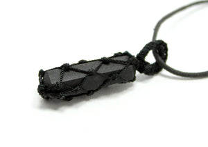 Natural Black Tourmaline String Wrapped Pendant