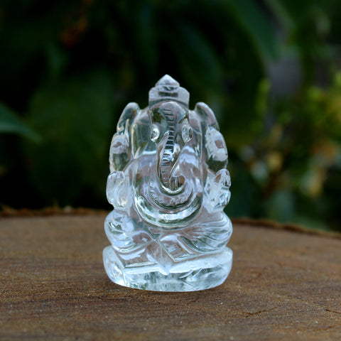 AAA Natural Clear Quartz Hand Carved Lord Ganesh