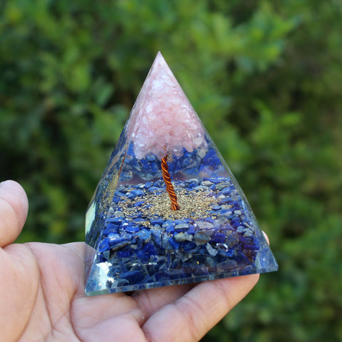 Lapis Lazuli and Rose Quartz Orgone Pyramid