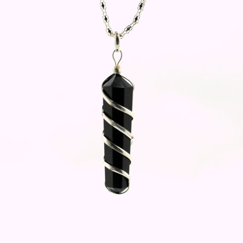 Natural Black Tourmaline Wire Wrapped Pendant