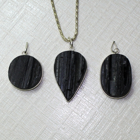 Natural Black Tourmaline Raw Stone Pendants
