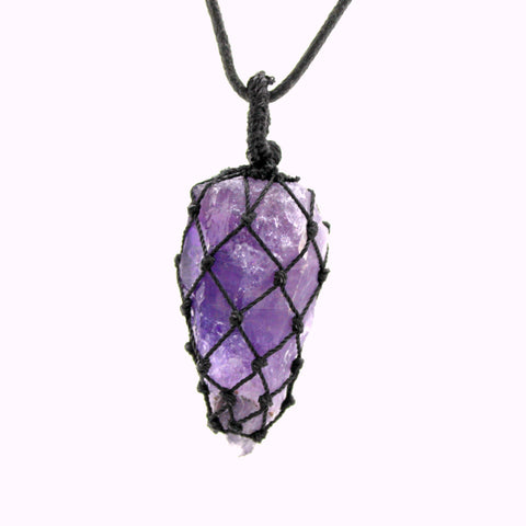 Natural Raw Amethyst String Wrapped Pendant