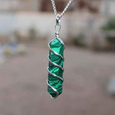 Malachite Double Point Wire Wrapped Pendant
