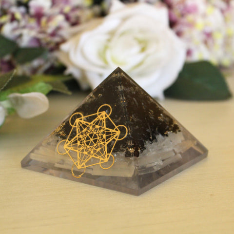 Natural Black Tourmaline and Selenite Pyramid For Protection