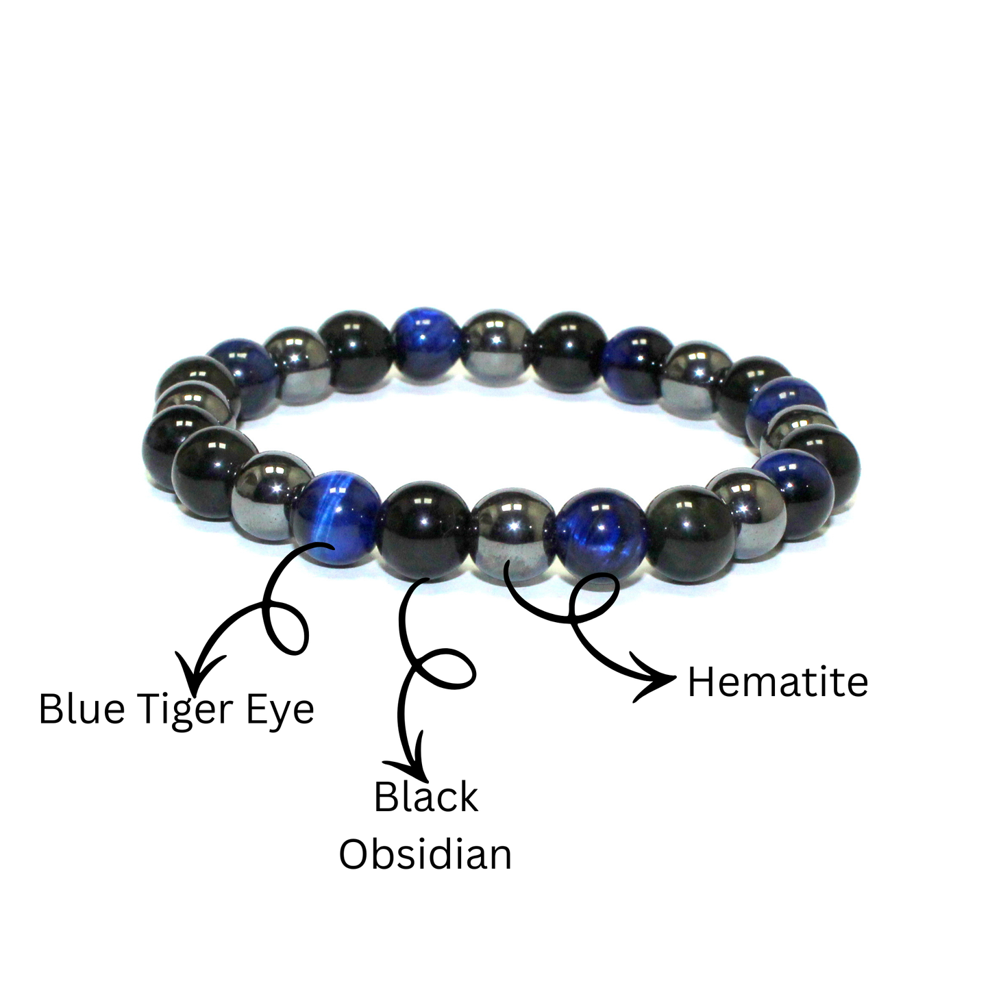 Obsidian, Hematite and Blue Tiger Eye Triple Protection Bracelet