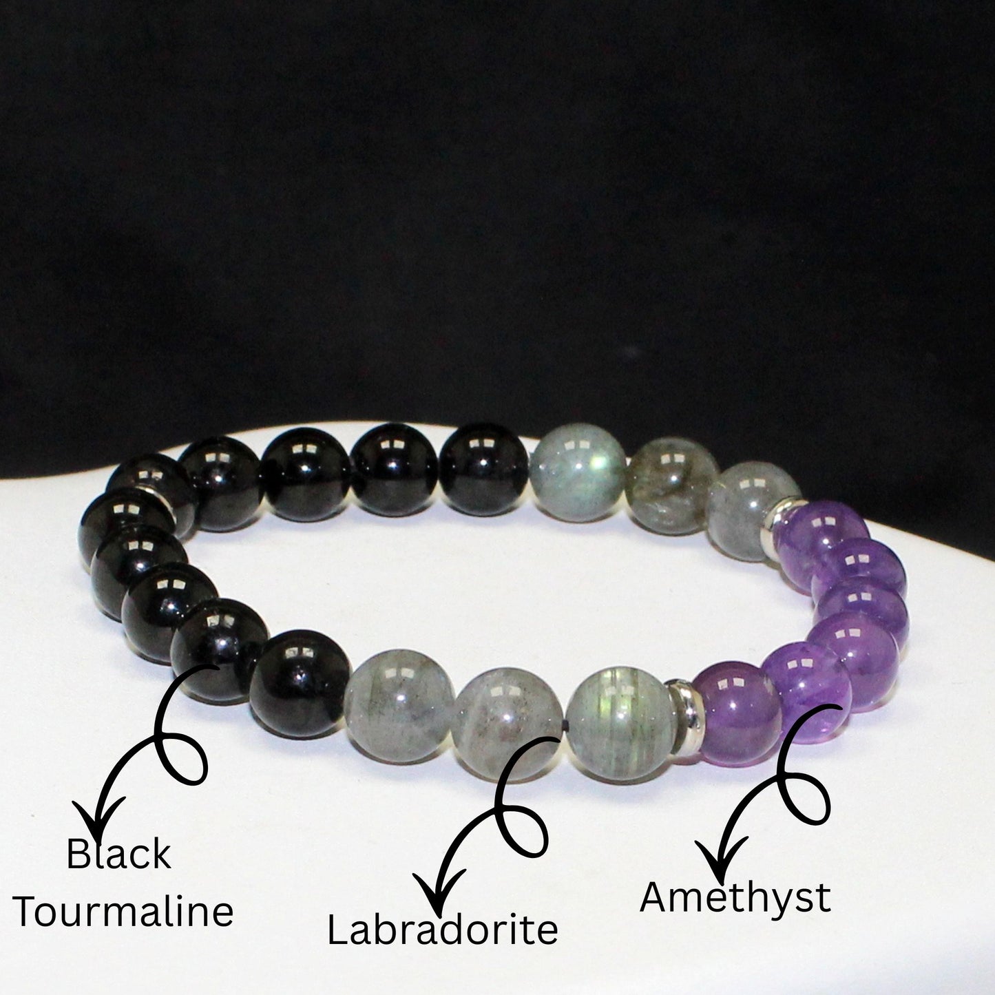 Empath Protection Bead Bracelet - Black Tourmaline, Labradorite and Amethyst
