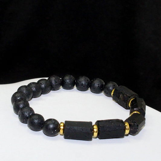 Black Tourmaline and Lava Rock Bead Bracelet