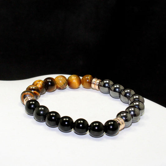 Triple Protection Bracelet - Black Obsidian, Hematite and Tiger Eye