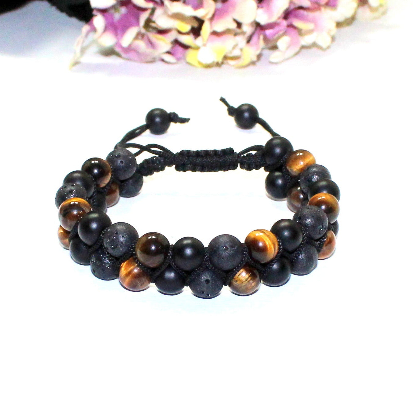 Triple Protection Bracelet - Tiger eye, Black Onyx and Lava Rock
