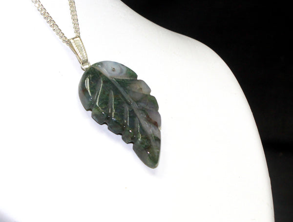 Natural Moss Agate Leaf Necklace