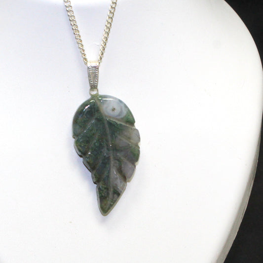 Natural Moss Agate Leaf Necklace