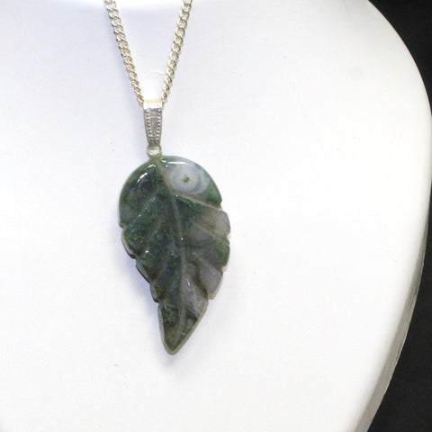 Natural Moss Agate Leaf Necklace