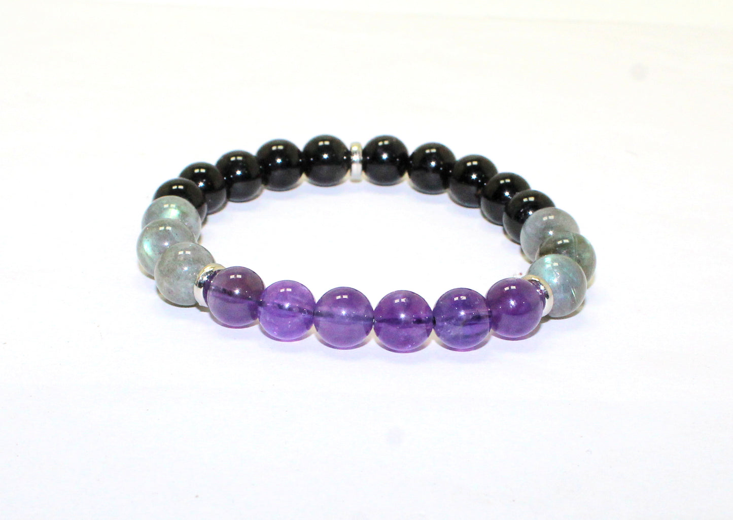 Empath Protection Bead Bracelet - Black Tourmaline, Labradorite and Amethyst