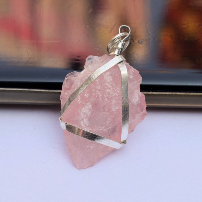 Natural Rose Quartz Arrowhead Pendant