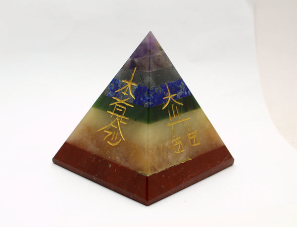 Natural 7 Chakra Bonded 70 mm Pyramid
