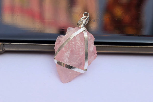 Natural Rose Quartz Arrowhead Pendant
