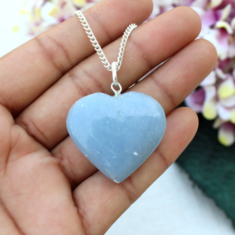 Natural Angelite Heart Pendant