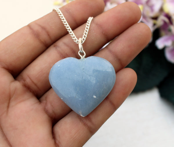 Natural Angelite Heart Pendant
