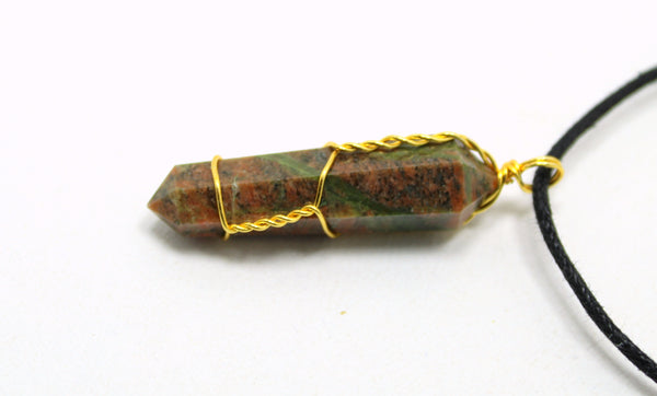 Natural Unakite Wire Wrapped Pendant