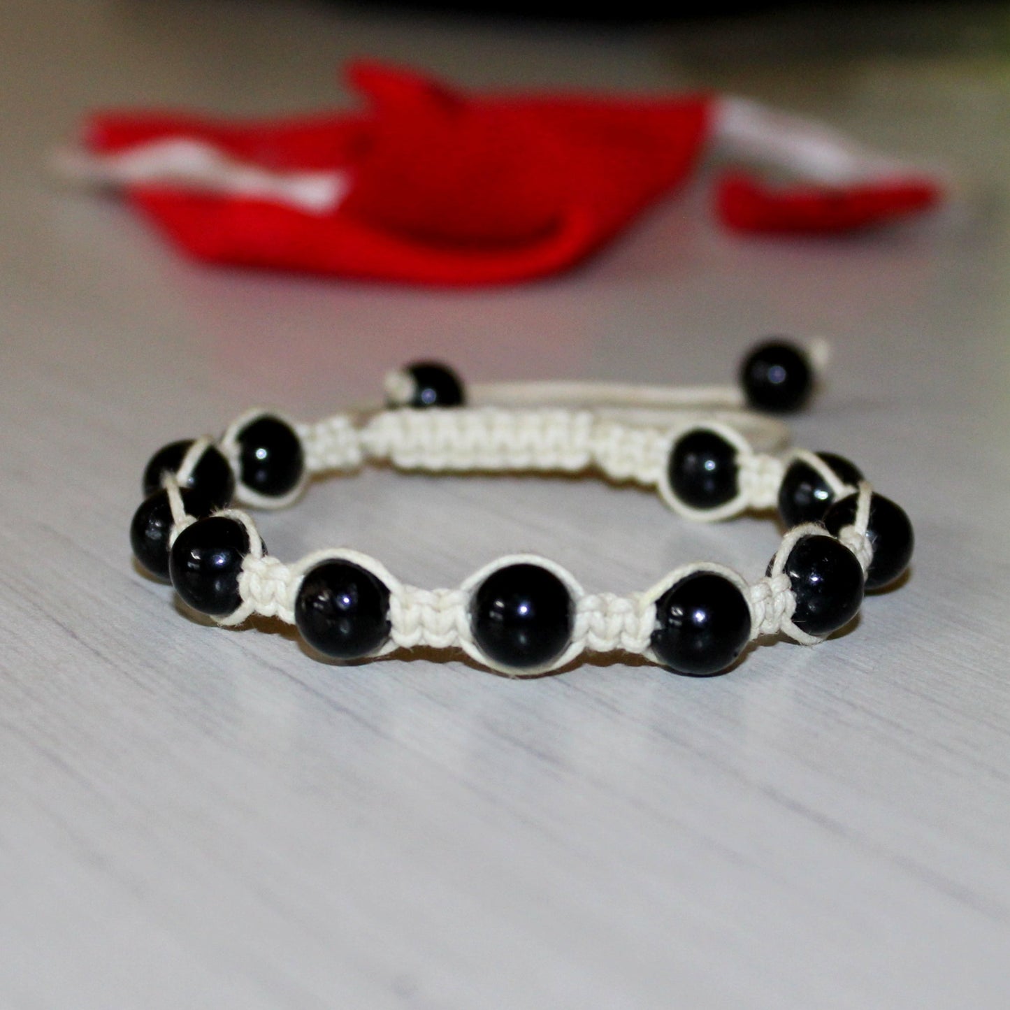 Natural Black Tourmaline Macrame Bead Bracelet