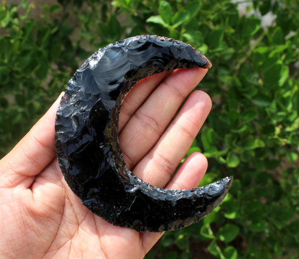 Black Obsidian Large Crescent Moon - 4 inch