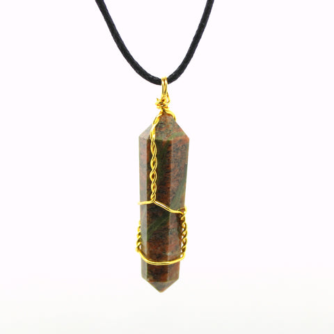 Natural Unakite Wire Wrapped Pendant