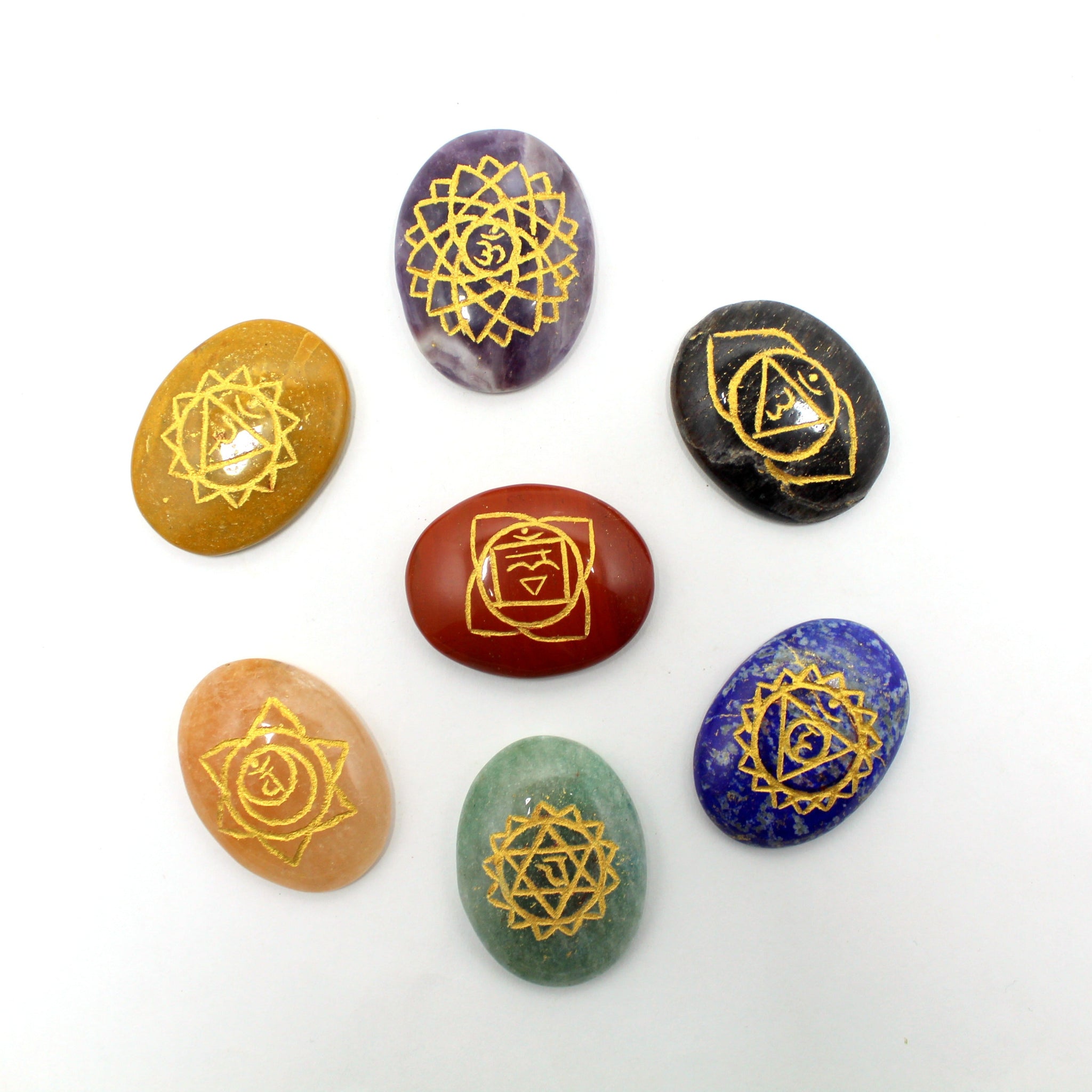 Natural 7 Chakra Oval Palm Stone