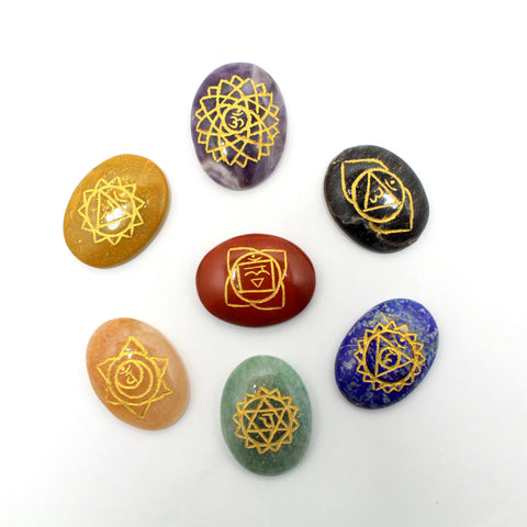 Natural 7 Chakra Oval Palm Stone